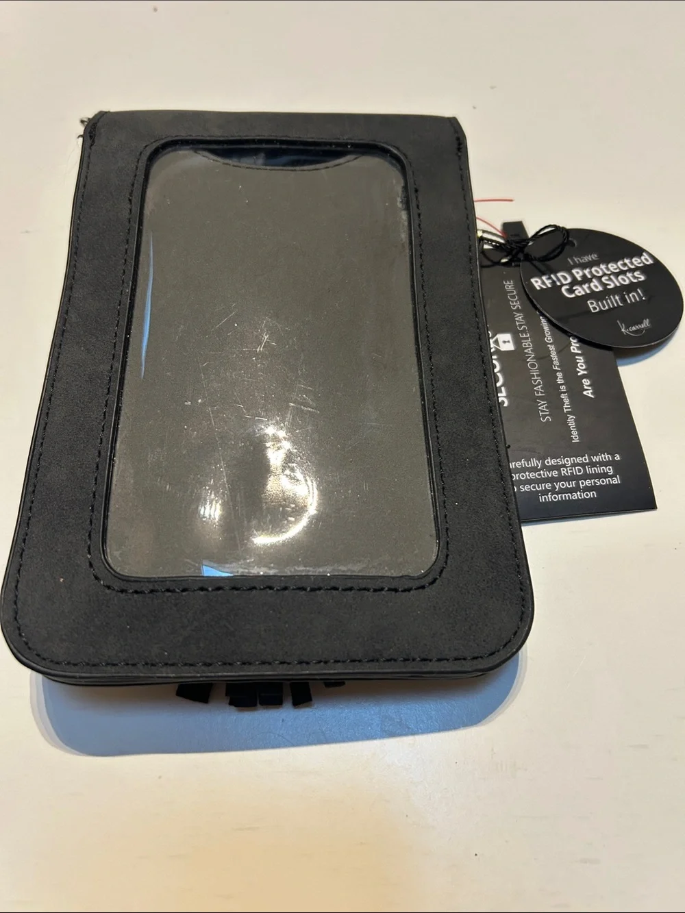 Black RFID Phone Holster with Clear Touch Window